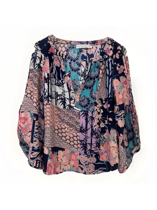 Alice & Trixie Tops - Alice and Trixie 100% Silk Blouse Top Pull Over Split Sleeve Blue Pink Size XS